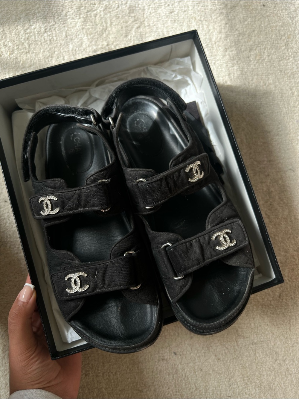 Chanel Black CC Logo Dad Sandals